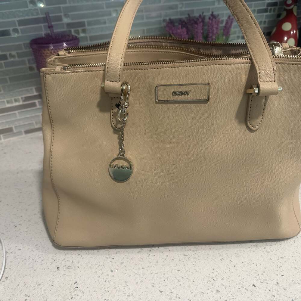 DKNY Tan Saffiano Leather Satchel Handbag